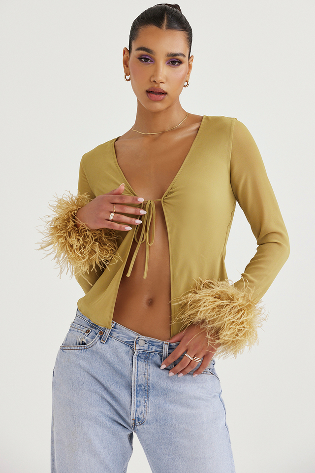 'Claudia' Olive Trimmed Top